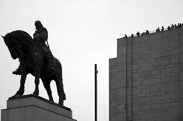 Vítkov monument opening in black and white